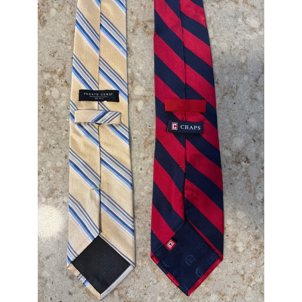 Pronto Uomo and Chaps Mens Silk Tie Bundle Striped Gold Blue Red Navy 2 Pack
